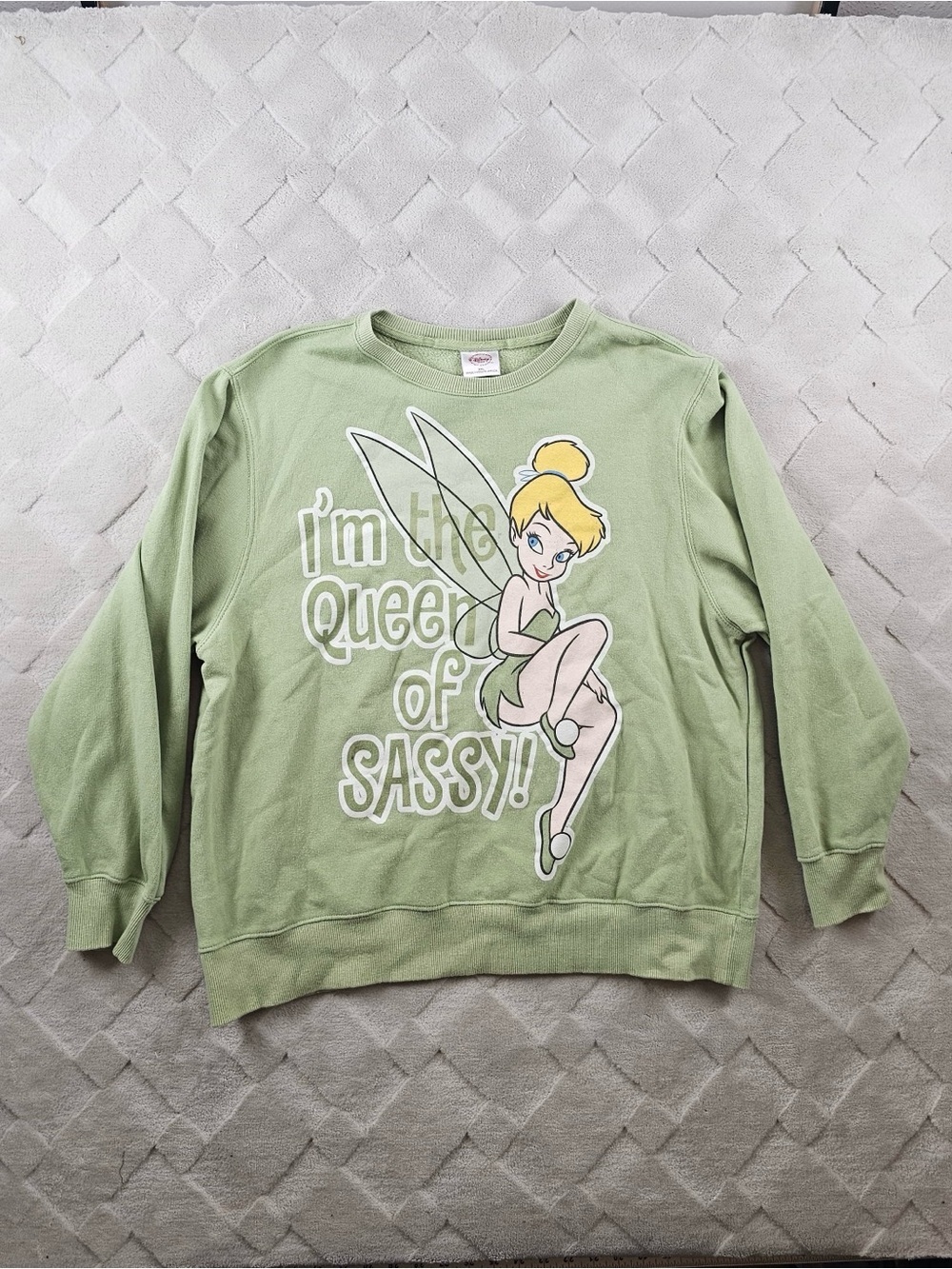 Vintage Disney Tinker Bell "I'm the Queen of Sassy" Sweatshirt Womens 2XL Green